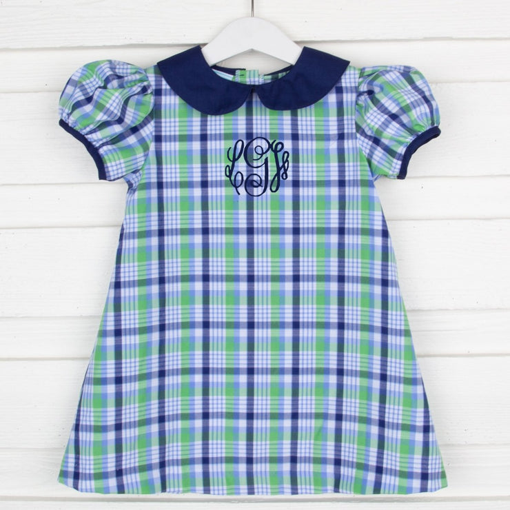 Sally Dress Cambridge Plaid Navy and Green