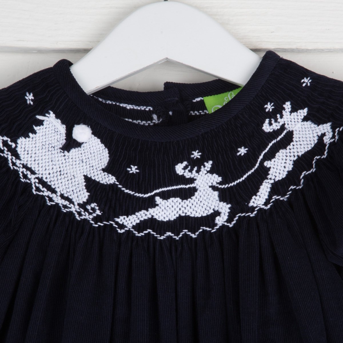 Santa Sleigh Smocked Bishop Navy Corduroy 