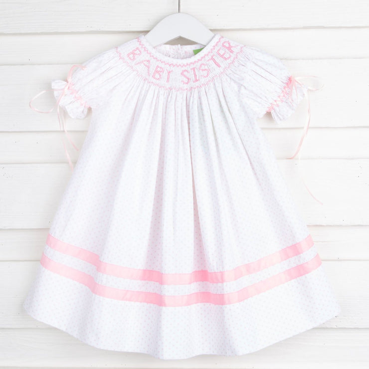 Baby Sister Smocked Pink Dotted Dress