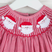 Santa Face Smocked Long Bubble Red Gingham