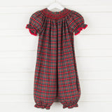 Smocked Christmas Eve Plaid Long Bubble Red and Green 