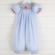 Smocked Farm Long Bubble Light Blue Gingham 