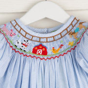 Smocked Farm Long Bubble Light Blue Gingham