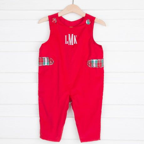 Red Corduroy Longall with Plaid Tabs 