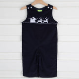 Santa Sleigh Smocked Longall Navy Corduroy