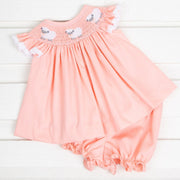 Lamb Smocked Bloomer Set Peach Pique 