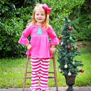 Applique Christmas Tree Sophia Legging Set Hot Pink Stripe