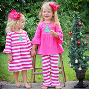 Applique Christmas Tree Sophia Legging Set Hot Pink Stripe