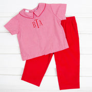 Collared Pant Set Red Gingham and Corduroy