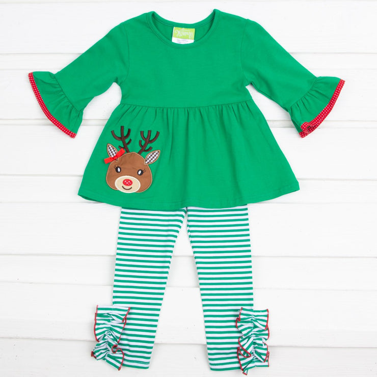 Green Stripe Knit Reindeer Sophia Legging Set