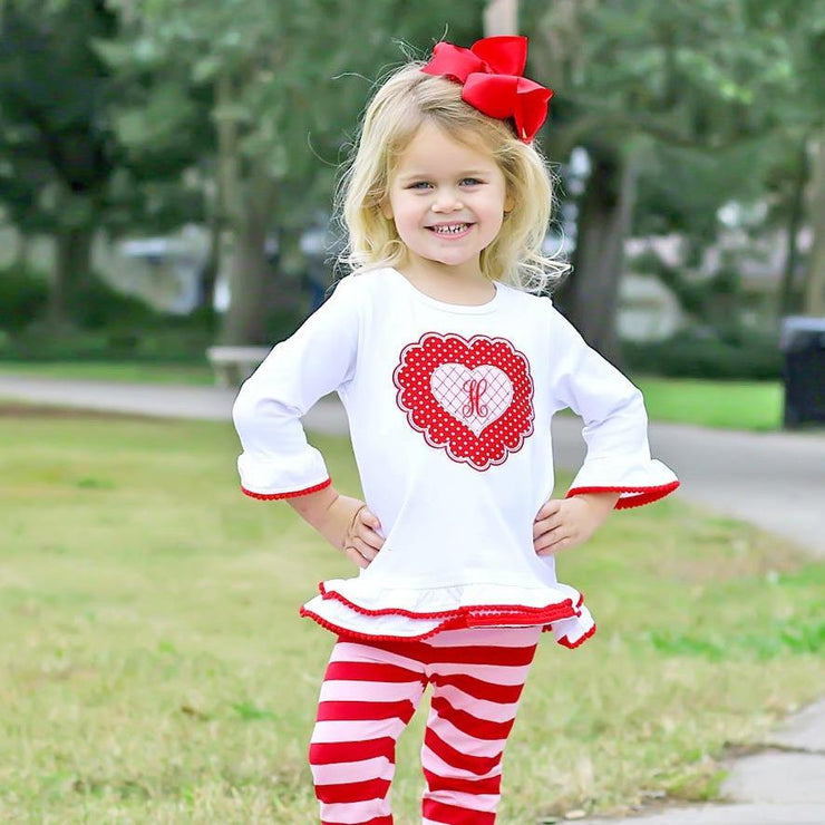 Heart Applique Red and Pink Stripe Milly Legging Set
