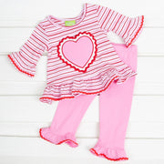 Knit Sweetheart Applique Legging Set Pink Stripe 