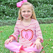 Knit Sweetheart Applique Milly Legging Set Pink Stripe