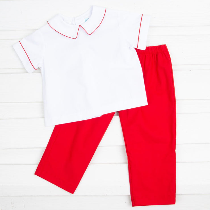 Red and White Collared Pant Set