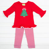 Red Stripe Knit Tree Legging Set