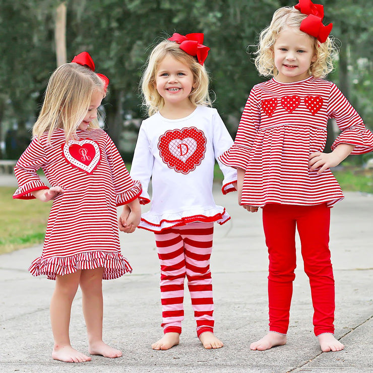 Three Heart Red Stripe Legging Set