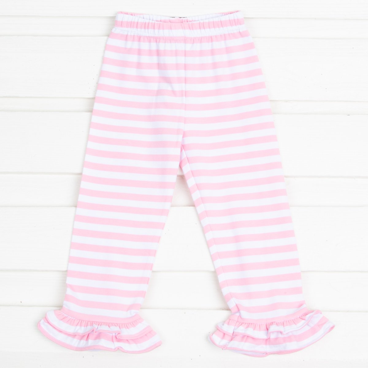 Pink Stripe Double Ruffle Leggings