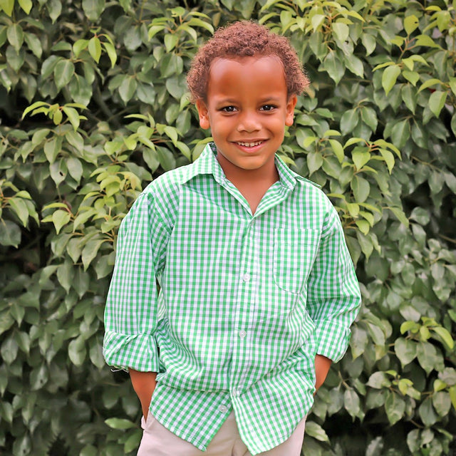 Green Check Button Down