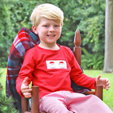 Santa Face Smocked Red Long Sleeve Shirt