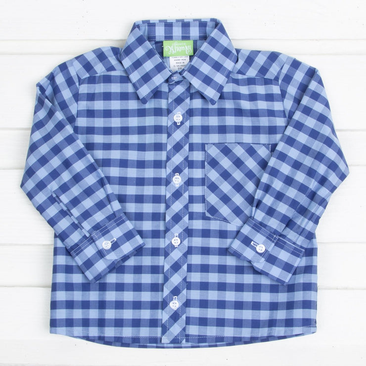 Two Toned Blue Plaid Button Down