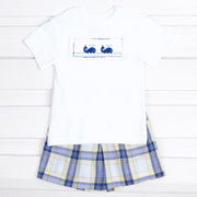 Boys Whale Smocked Short Set Blue and Yellow Plaid