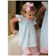 Girls Smocked Bunny Short Set Turquoise Stripe Seersucker