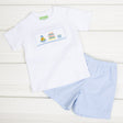 Smocked Birthday Short Set Light Blue Gingham 