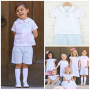 Striped Turquoise Collared Short Set Seersucker