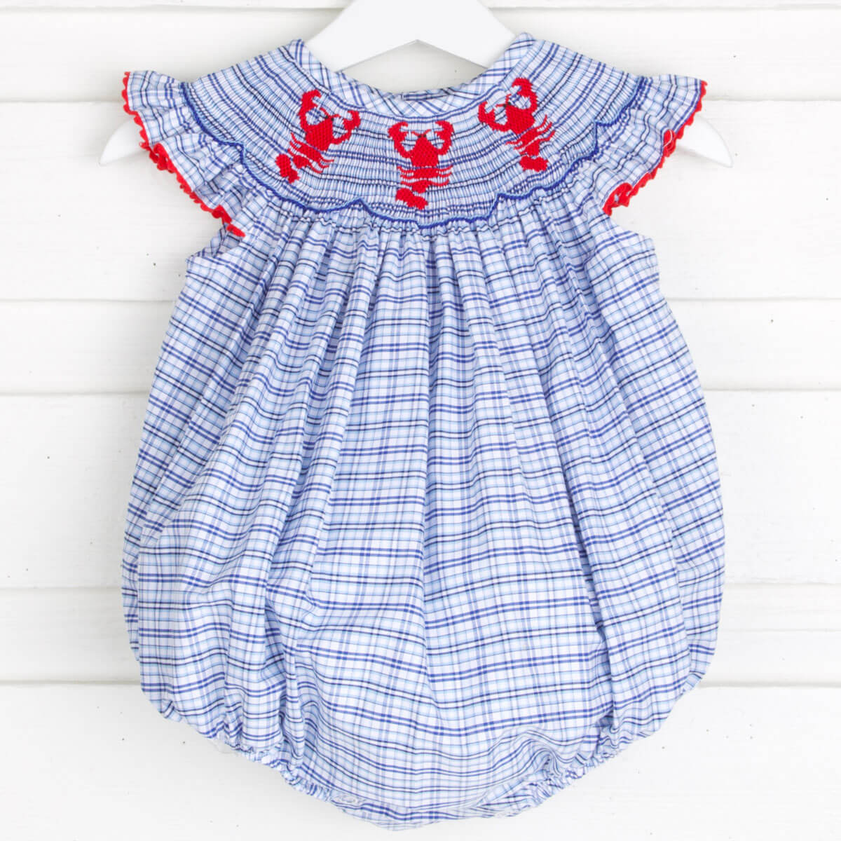 Lobster Smocked Nautical Plaid Bubble