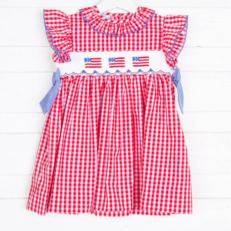 Red Check American Flag Smocked Beverly Dress