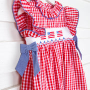 Red Check American Flag Smocked Beverly Dress