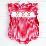 Baseball Smocked Beverly Bubble Red Check