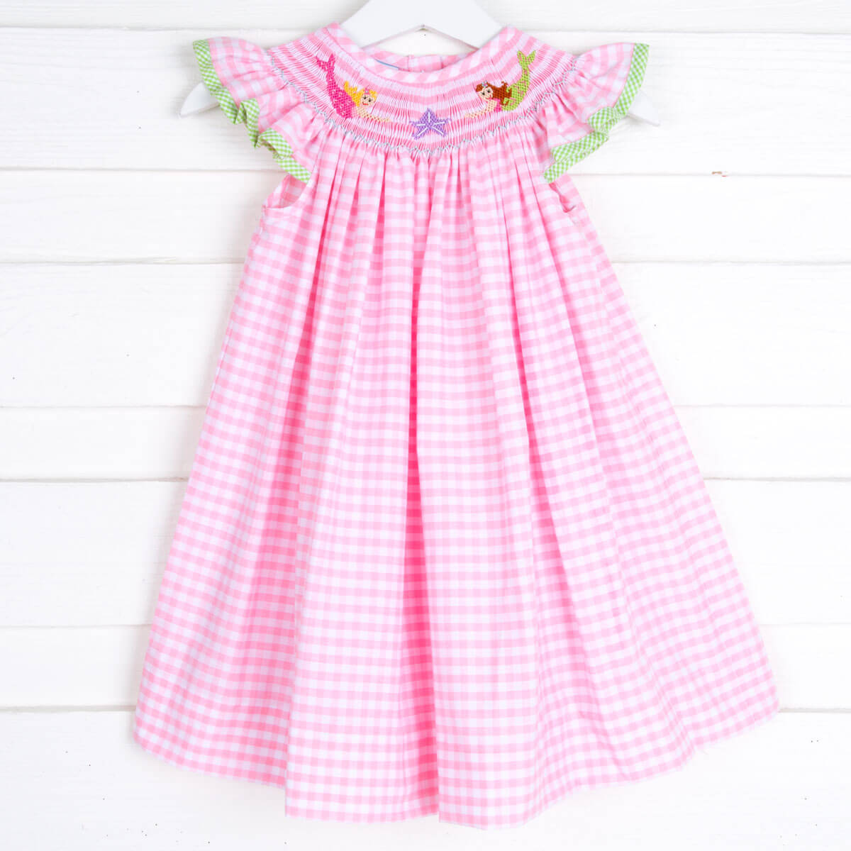 chinese dress ladies Mermaid Smocked Pink Gingham Dress