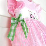 Golf Day Smocked Ruffle Collared Bubble Pink Gingham