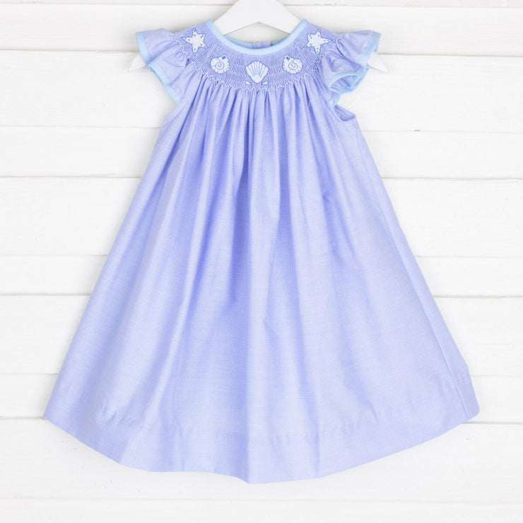 Seashell Smocked Blue Gingham Dress