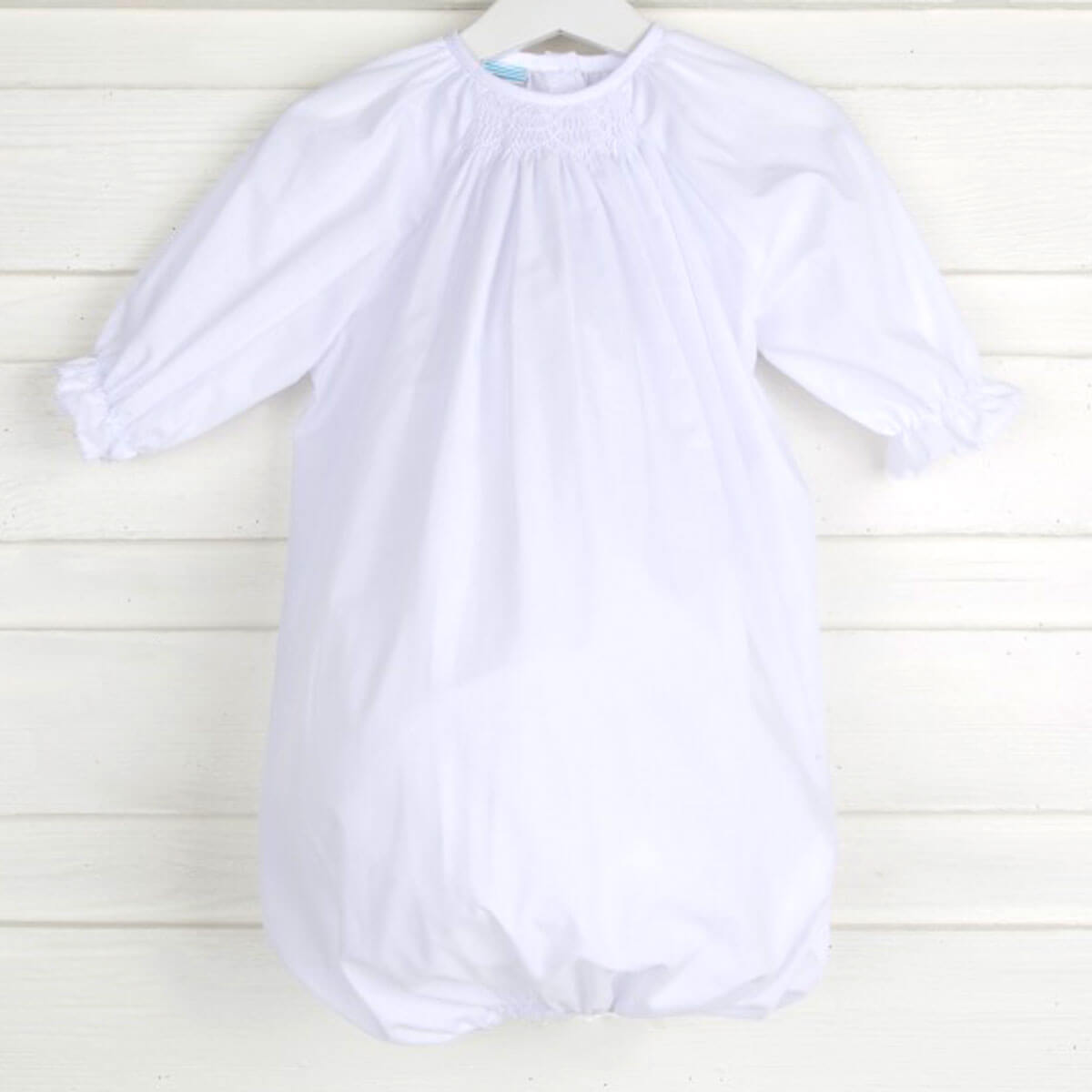 White Geometric Smocked Layette Gown – Classic Whimsy