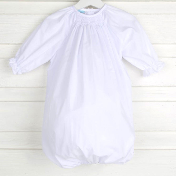 White Geometric Smocked Layette Gown