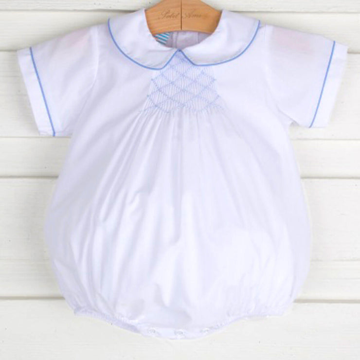 White Smocked Blue Collared Boy Bubble
