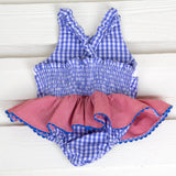 Royal Blue Gingham Crab Smocked One Piece Swimsuit