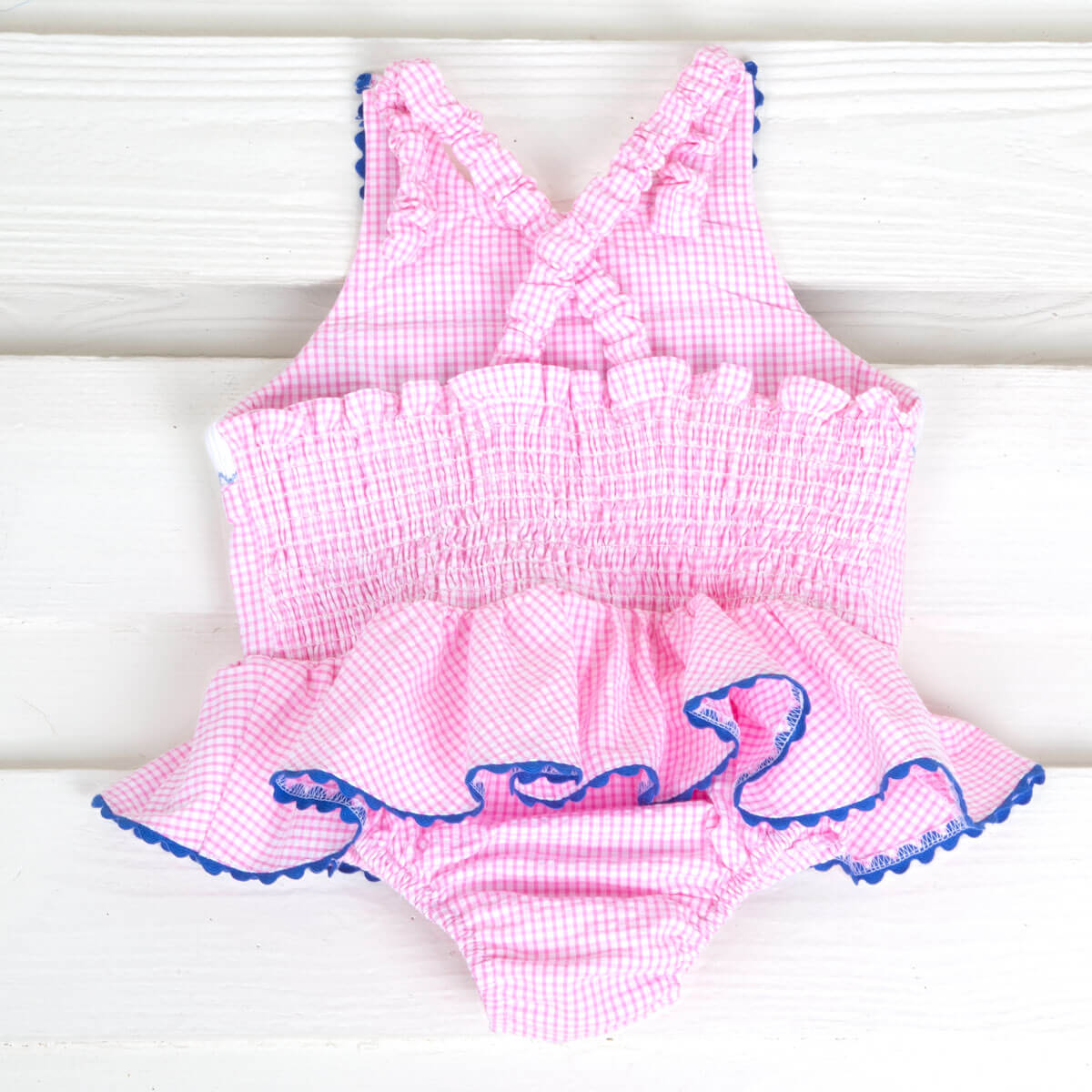 Pink Gingham Whale Smocked One Piece Swimsuit