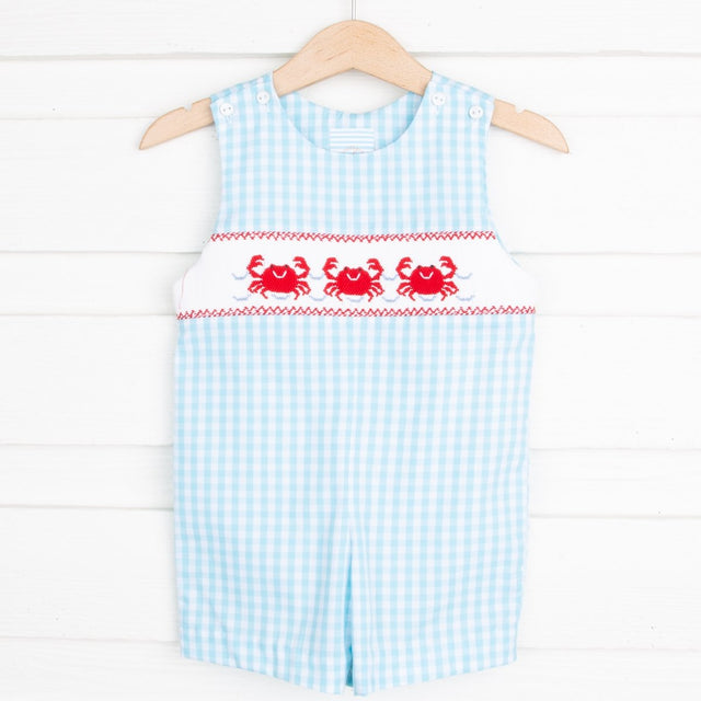 Crab Smocked Jon Jon Turquoise Check 