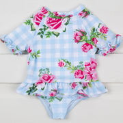 Light Blue Floral Short Sleeve Rash Guard Set Check