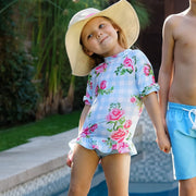 Light Blue Floral Short Sleeve Rash Guard Set Check