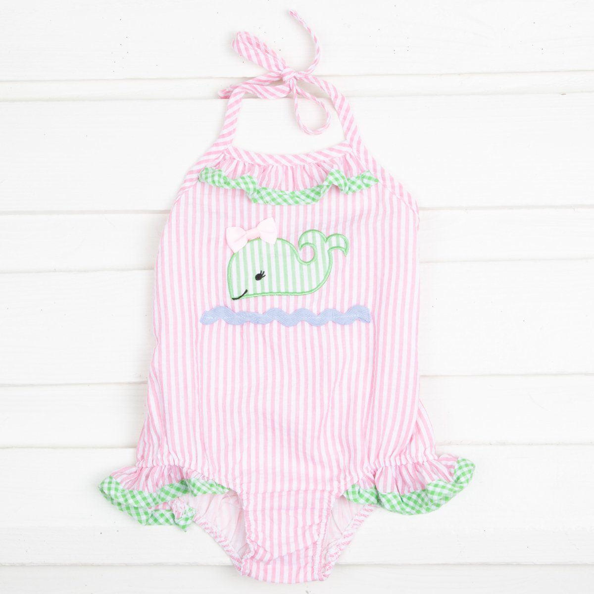 Pink and Green Whale One Piece Swimsuit