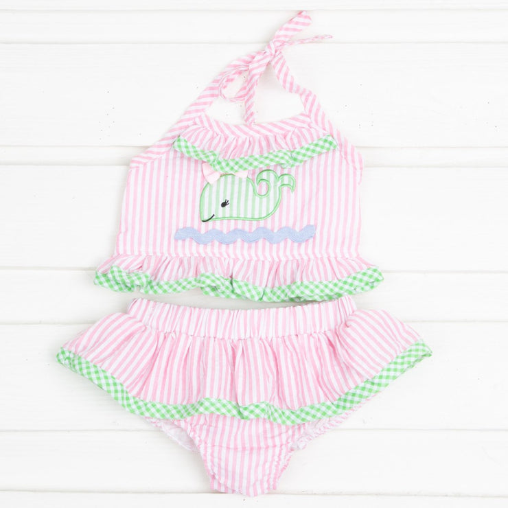 Pink and Green Whale Two Piece Swimsuit