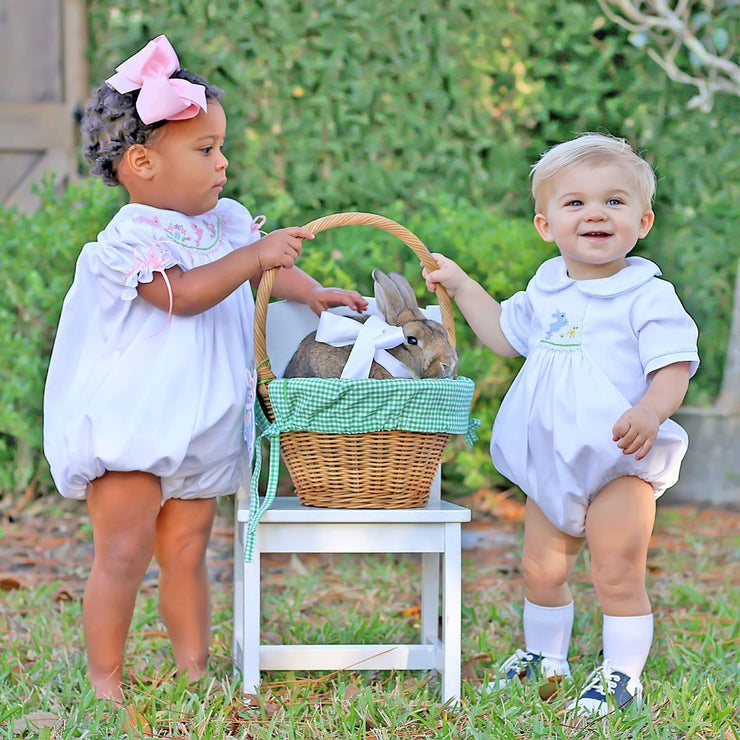 Single Smocked Bunny Boy Bubble White