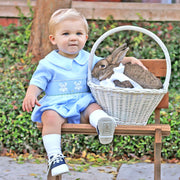 Bunny and Eggs Smocked Boy Bubble Light Blue
