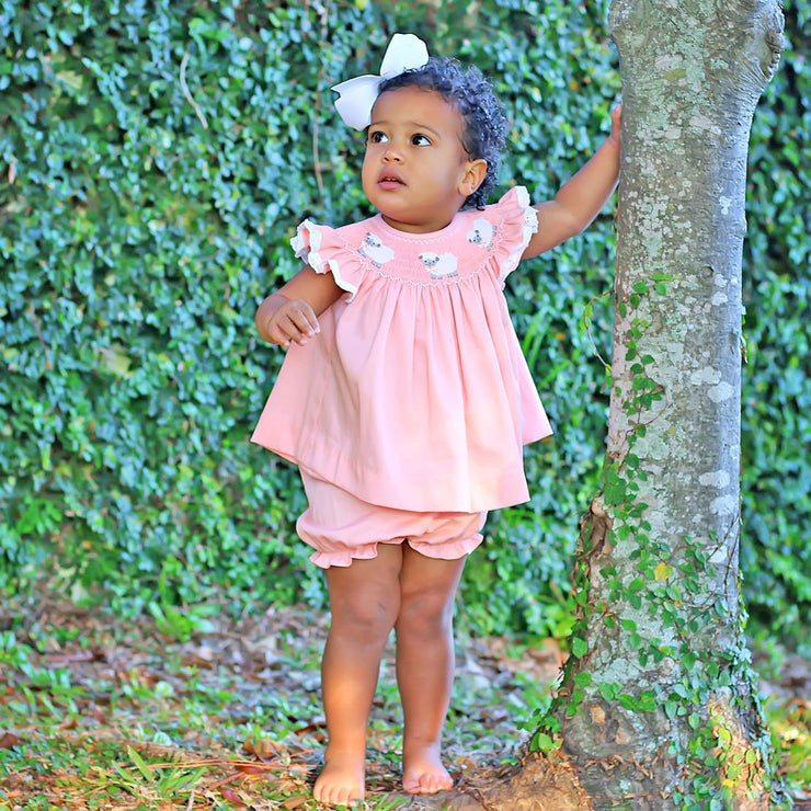 Lamb Smocked Bloomer Set Peach Pique