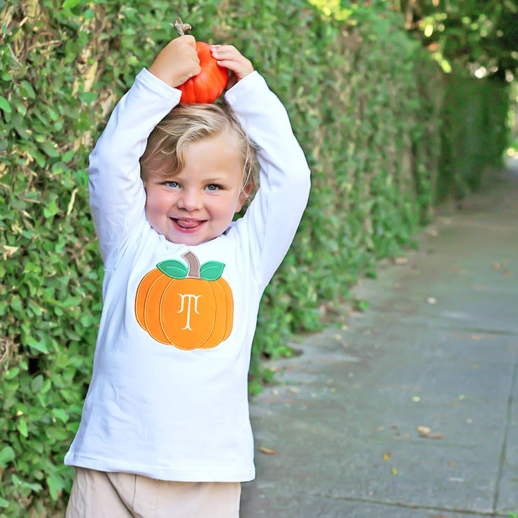 Pumpkin Applique White Long Sleeve Shirt