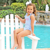 French Blue Seersucker Ruffle Swimsuit